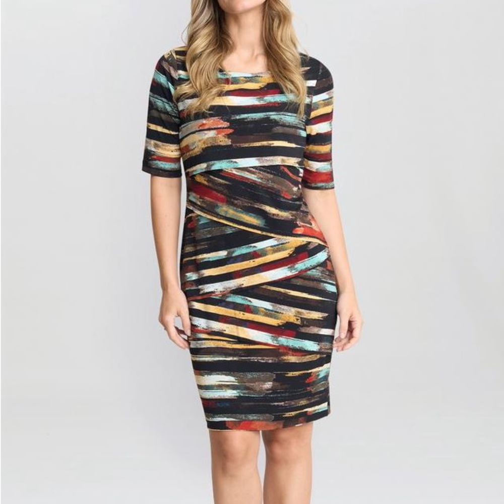 connected apparel Black Multicolor Abstract Stripe Midi Dress